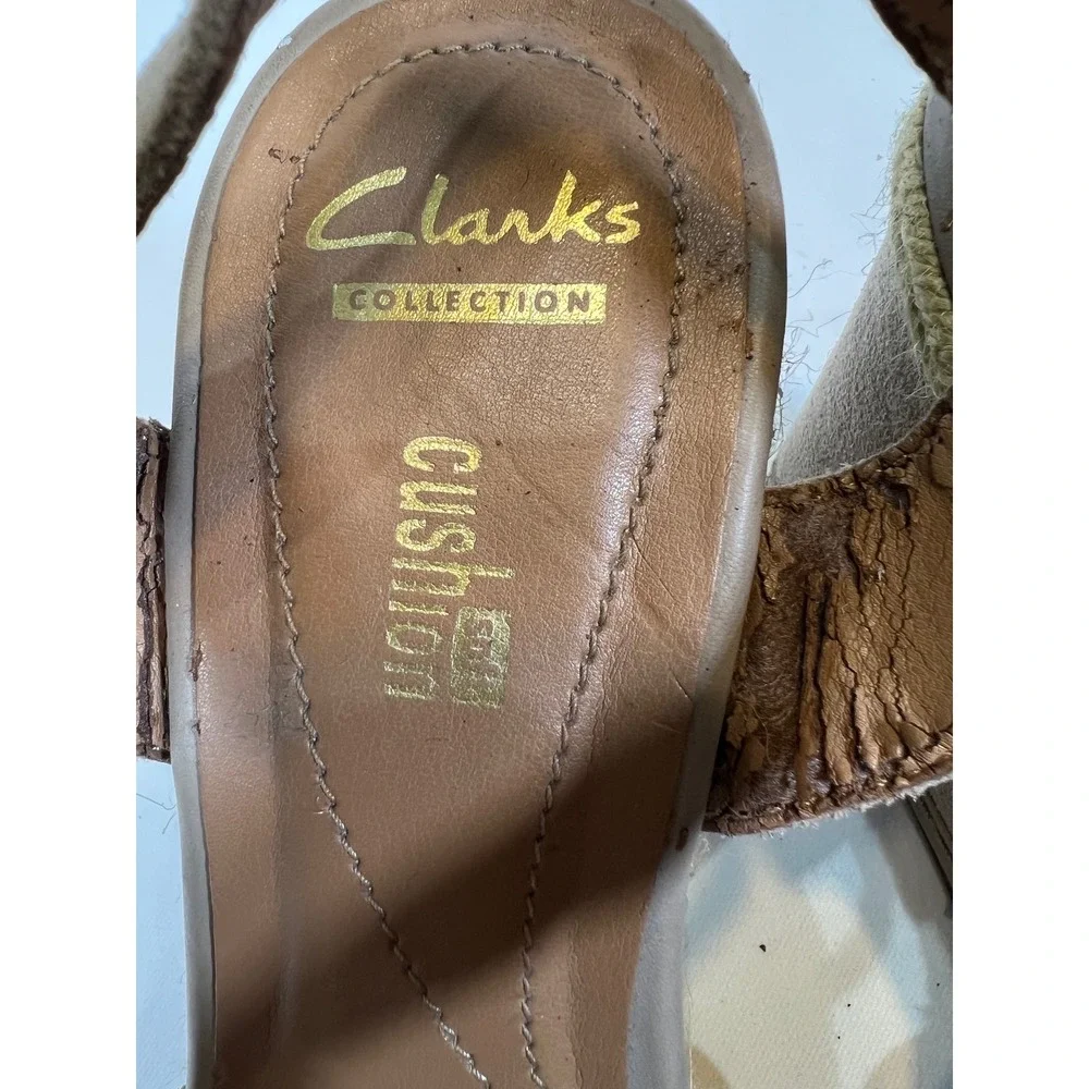 Clarks Zia Reign Sand Suede Espadrille Wedge Sandals Beige Women 9 M